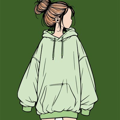 realistic girl with a oversized sweatshirt on and a bun