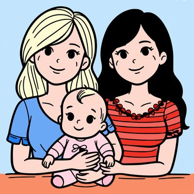 two women with their baby