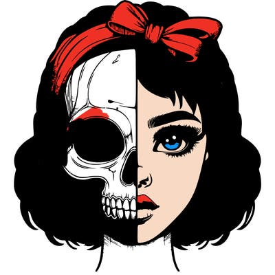 realistic girl with half skull mask