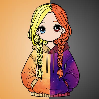 a realistic girl with a oversized hoodie and she has braids