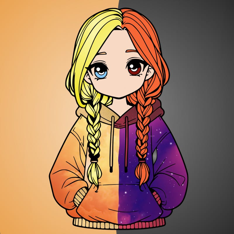 a realistic girl with a oversized hoodie and she has braids