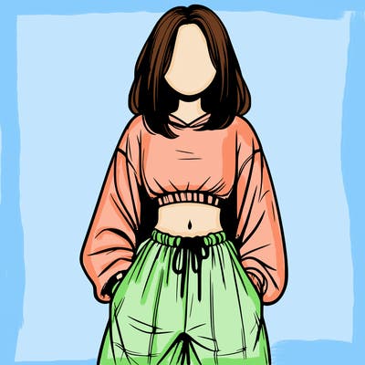 realistic girl faceless with baggy pants and a crop top