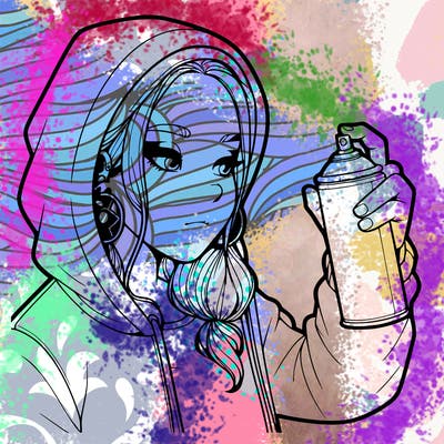 a realistic girl, spray painting