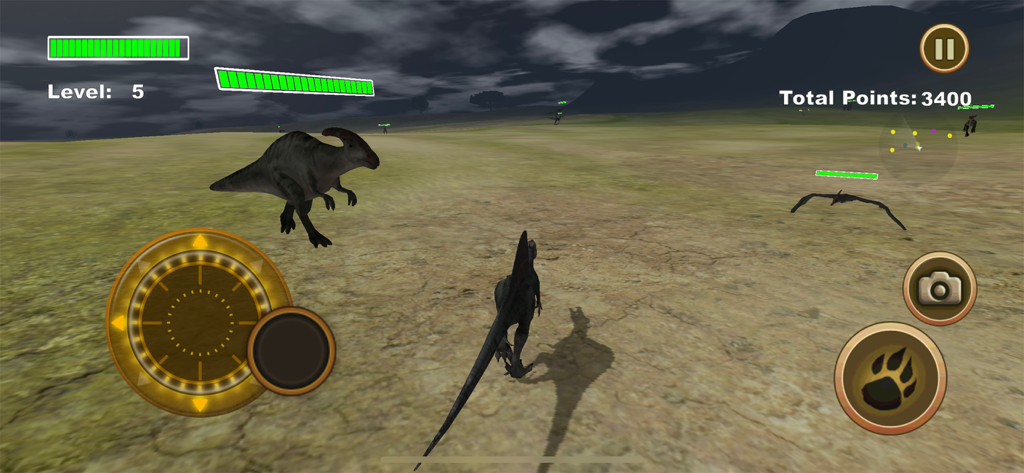 A Spinosaurus hunting in a 3D open world Jurassic environment with other dinosaurs nearby.