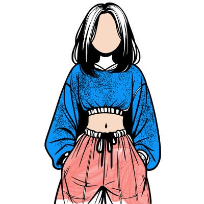 realistic girl faceless with baggy pants and a crop top