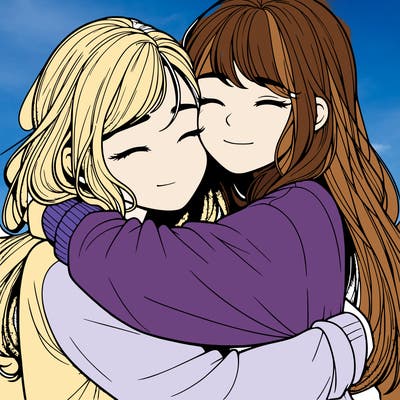 realistic two girls hugging