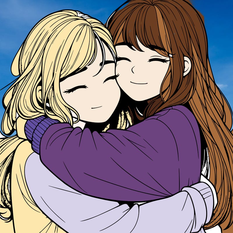 realistic two girls hugging