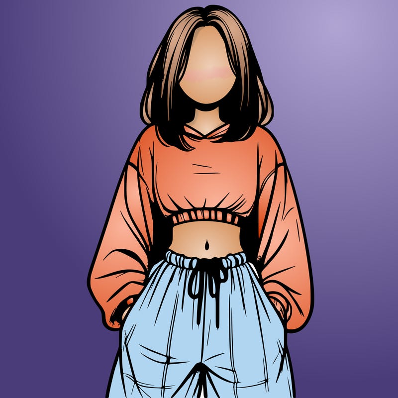 realistic girl faceless with baggy pants and a crop top