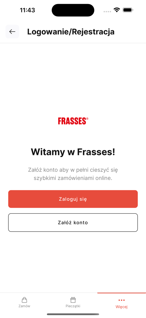 Frasses - Frasses mobile app login and registration screen featuring brand logo and welcome message