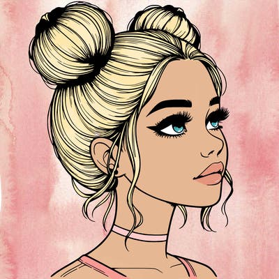 realistic girl with buns on the top of her head