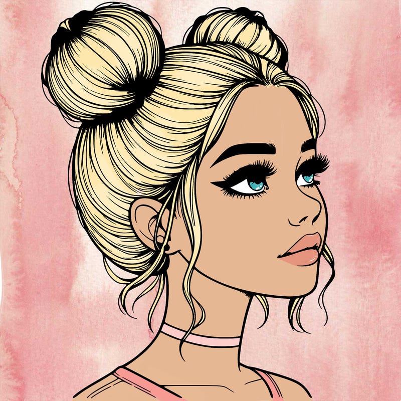 realistic girl with buns on the top of her head