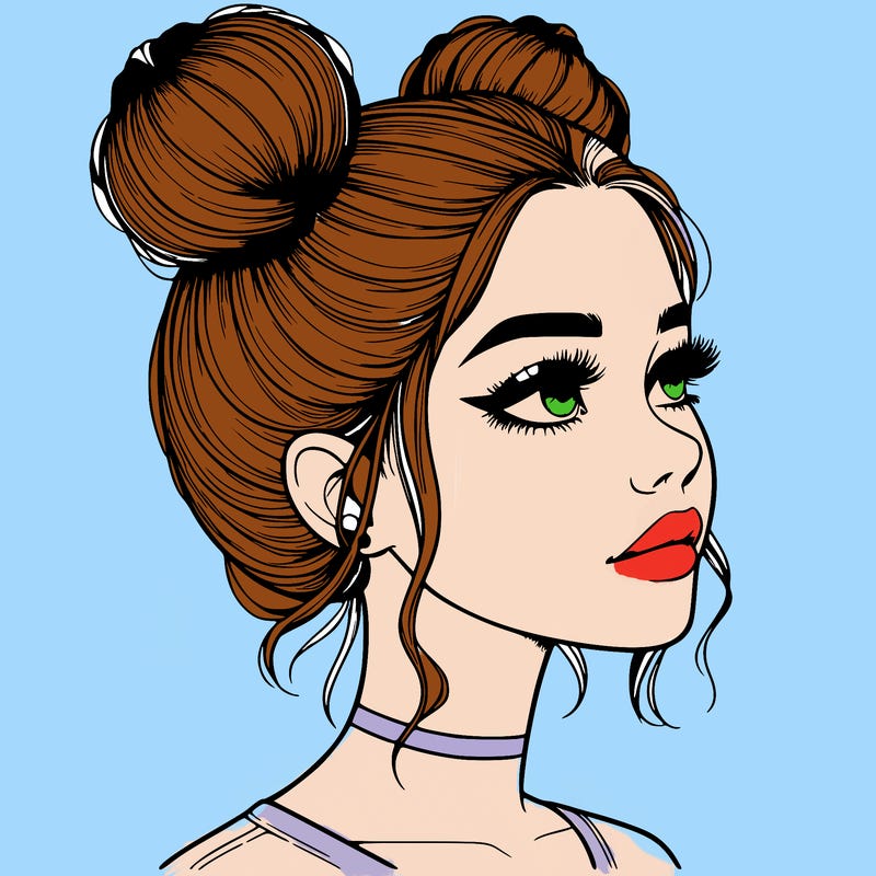 realistic girl with buns on the top of her head