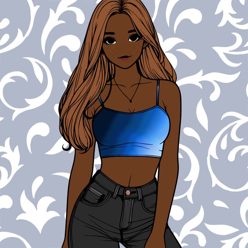 realistic girl wearing a crop top and jeans