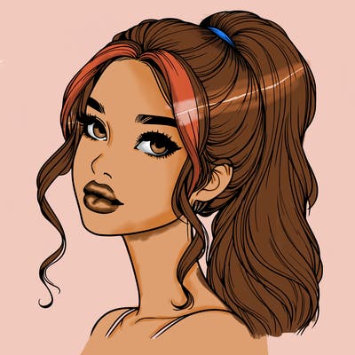 realistic girl with a ponytail on her hair and lips