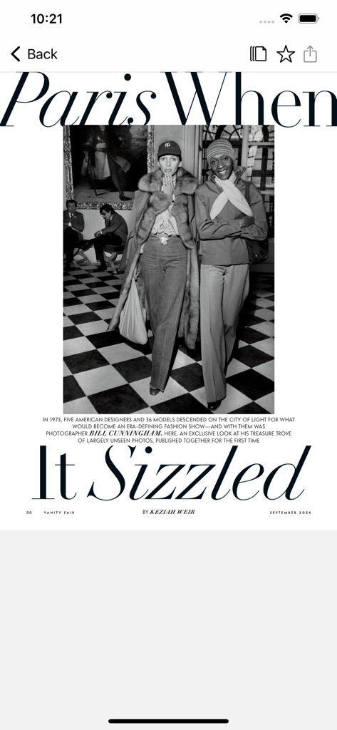 Vanity Fair Digital Edition - ヴァニティ・フェア デジタル記事内の1970年代ファッションの女性2人の白黒写真