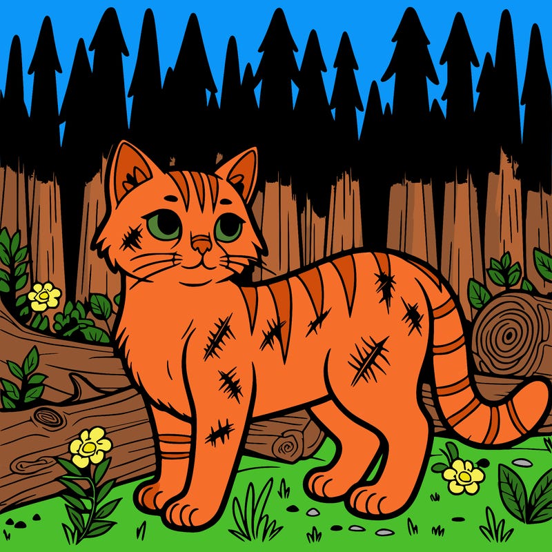 cat in forest with scars