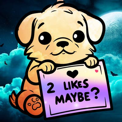 a puppy holding a sign that says 2 likes maybe?