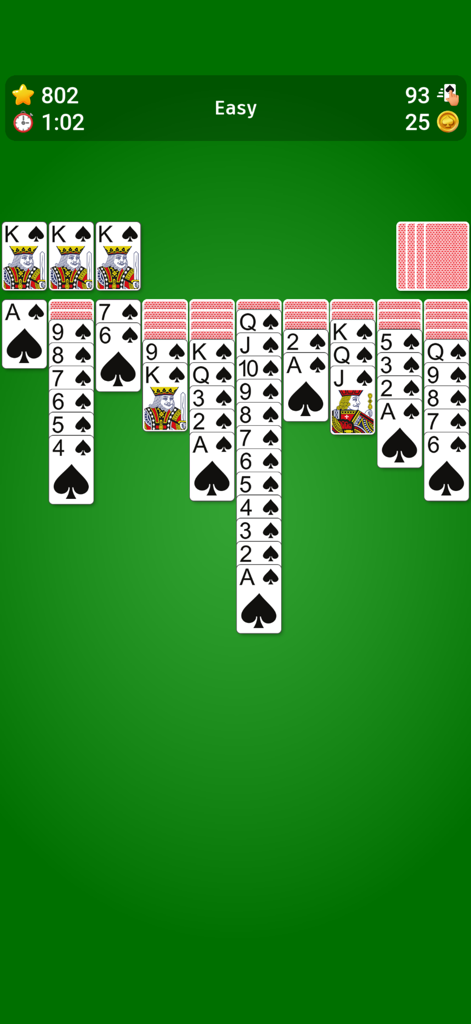 Spider Solitaire` - Spider Solitaire classic gameplay with green background and spade cards