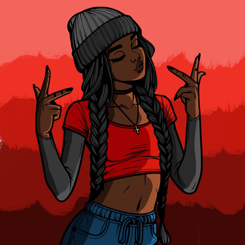 realistic teenage girl with braids and a beanie and crop top doing 🫶🏼