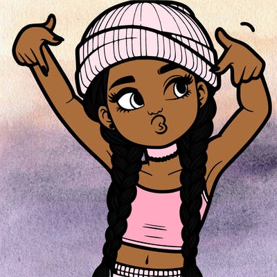 realistic teenage girl with braids and a beanie and crop top doing 🫶🏼