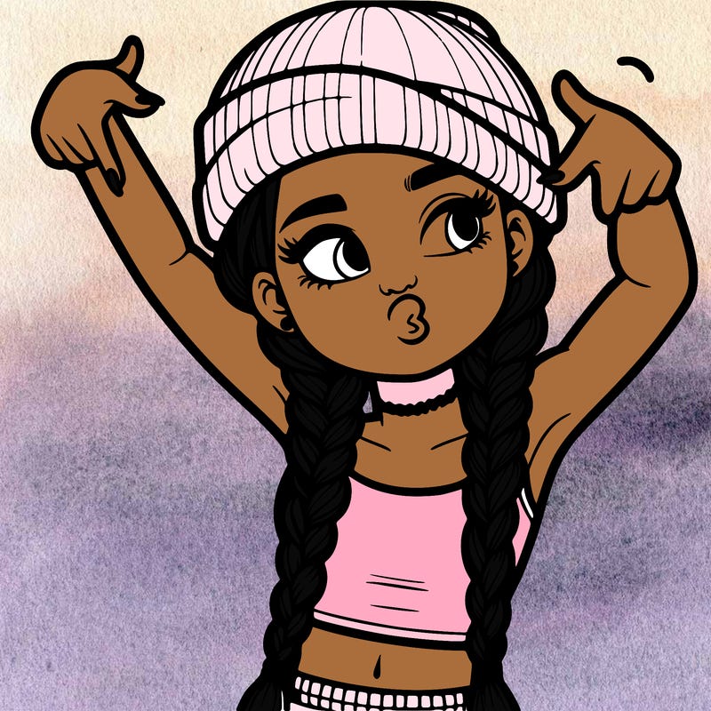 realistic teenage girl with braids and a beanie and crop top doing 🫶🏼