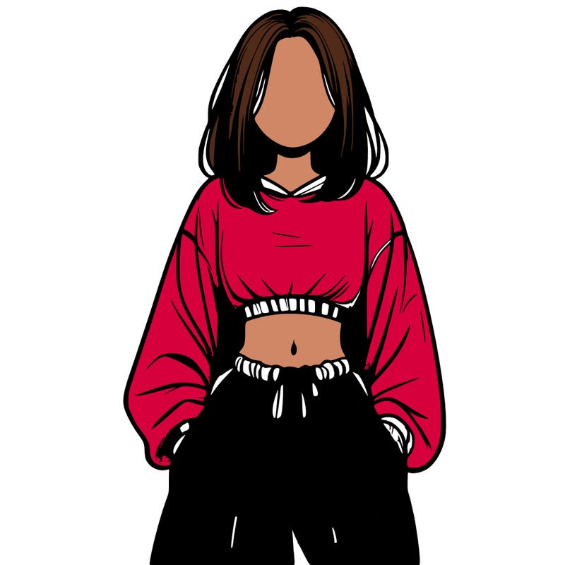 realistic girl faceless with baggy pants and a crop top