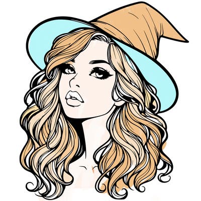 realistic witch girl with wavy hair and lips