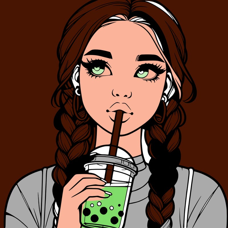 realistic girl with braided hair drinking boba