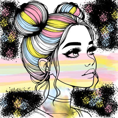 realistic girl with buns on the top of her head