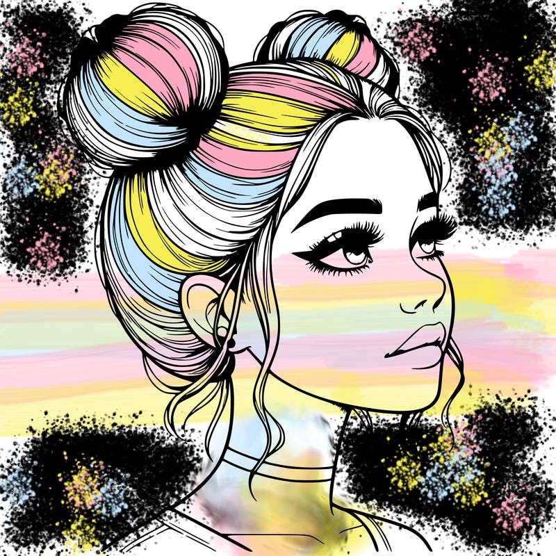 realistic girl with buns on the top of her head