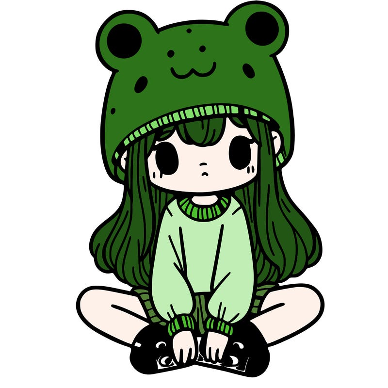 a girl wearing a frog hat and some frog socks