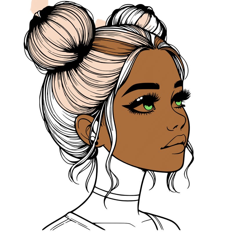 realistic girl with buns on the top of her head