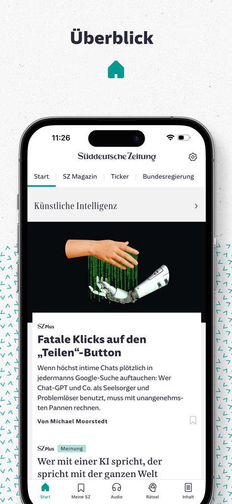 SZ Nachrichten - Pantalla de inicio de la aplicación SZ Nachrichten mostrando las últimas noticias y artículos.