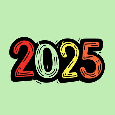 one line scrawled numbers sketch design “2025”