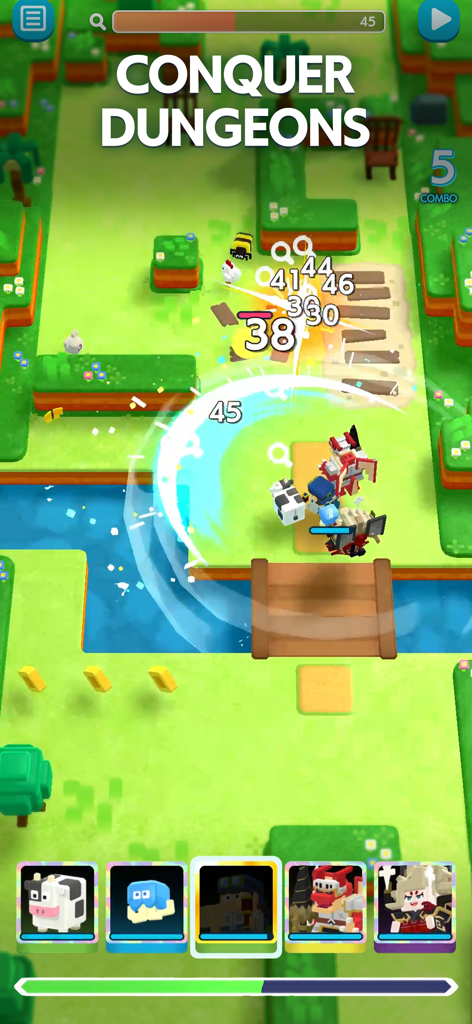 PANDOLAND: Discovery RPG - Gameplay of PANDOLAND Discovery RPG showing characters in a dungeon battle with voxel art style.