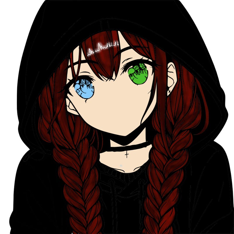 anime girl with long braids and hoodie