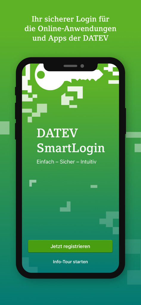 DATEV SmartLogin - Écran d'accueil de l'application mobile DATEV SmartLogin pour l'authentification professionnelle sécurisée.