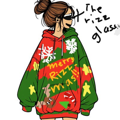 realistic girl with a oversized sweatshirt on and a bun