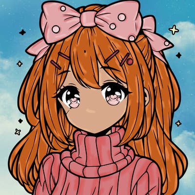 anime girl with hairbow wearing a turtleneck