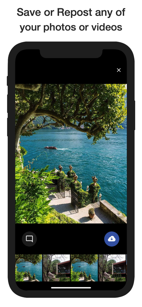 Smartphone screen showing the save or repost feature for photos and videos in the Friendly Social Browser app