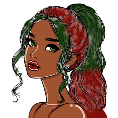 realistic girl with a ponytail on her hair and lips