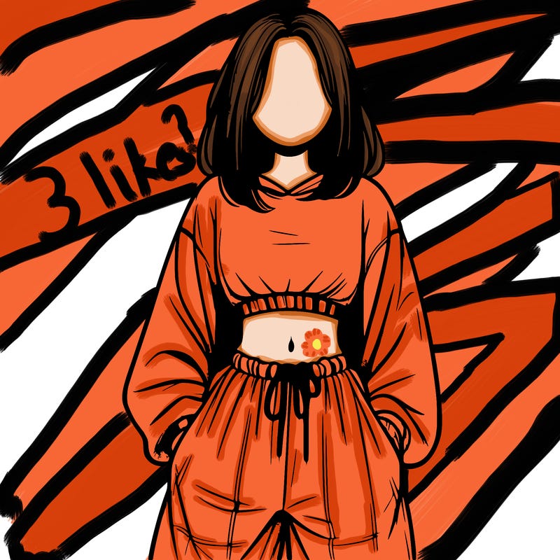 realistic girl faceless with baggy pants and a crop top