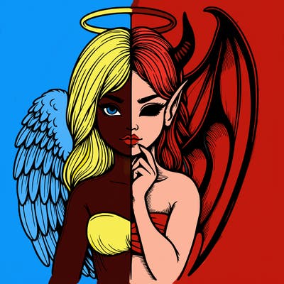 realistic angel half demon