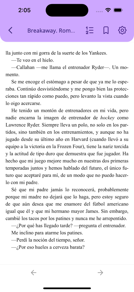 Amabook - Amabook app screenshot showing the ebook reading interface with Spanish text