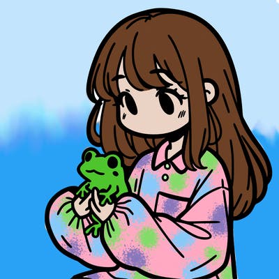 girl with long hair and a oversized shirt. and she is holding a frog