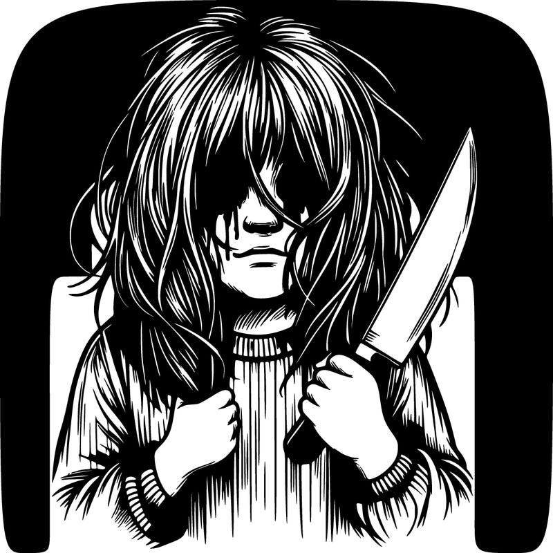 scary realistic girl holding a knife and hair covering her face