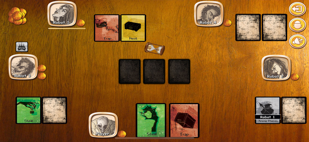 Among Thieves - Strategic card game interface for Among Thieves featuring heist and trap cards