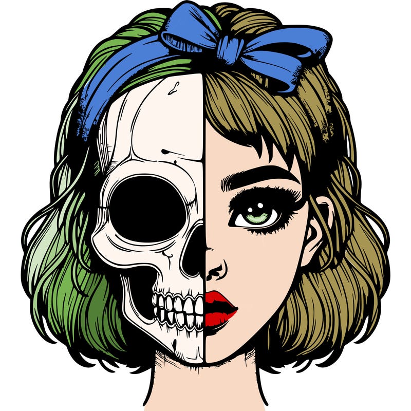 realistic girl with half skull mask
