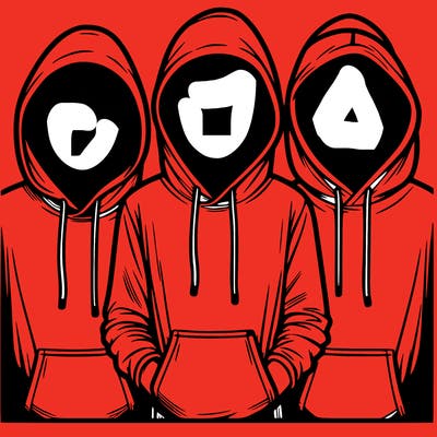 3 faceless people in  hoodies