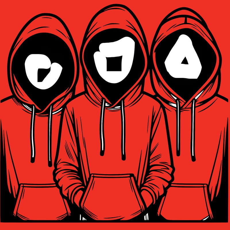 3 faceless people in  hoodies